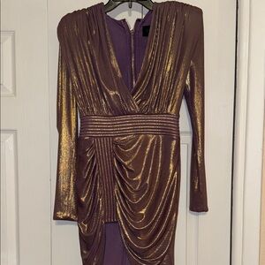Zhivago Metallic Purple and Gold Long Sleeve Dress